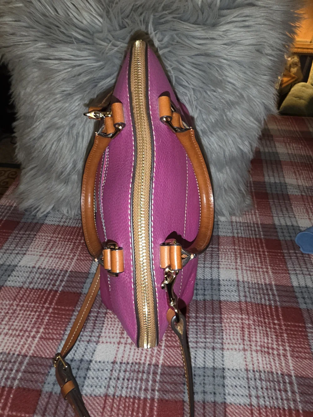 Dooney & Bourke Hot Pink Dome Satchel with Tan Trim